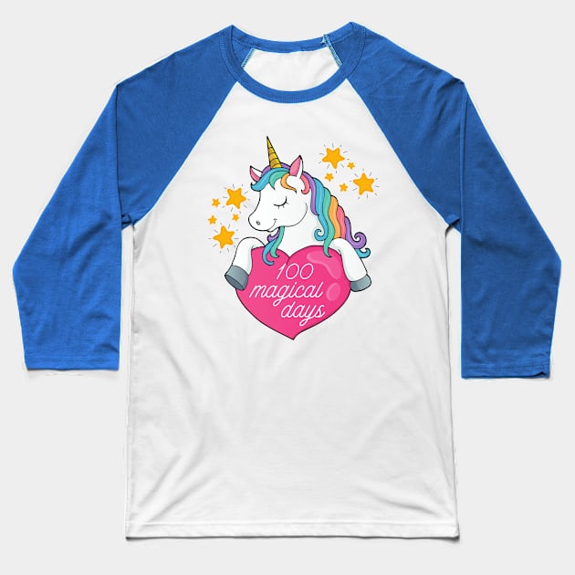 100 Days Of School Unicorn 100 Magical Days Baseball T-Shirt by MalibuSun